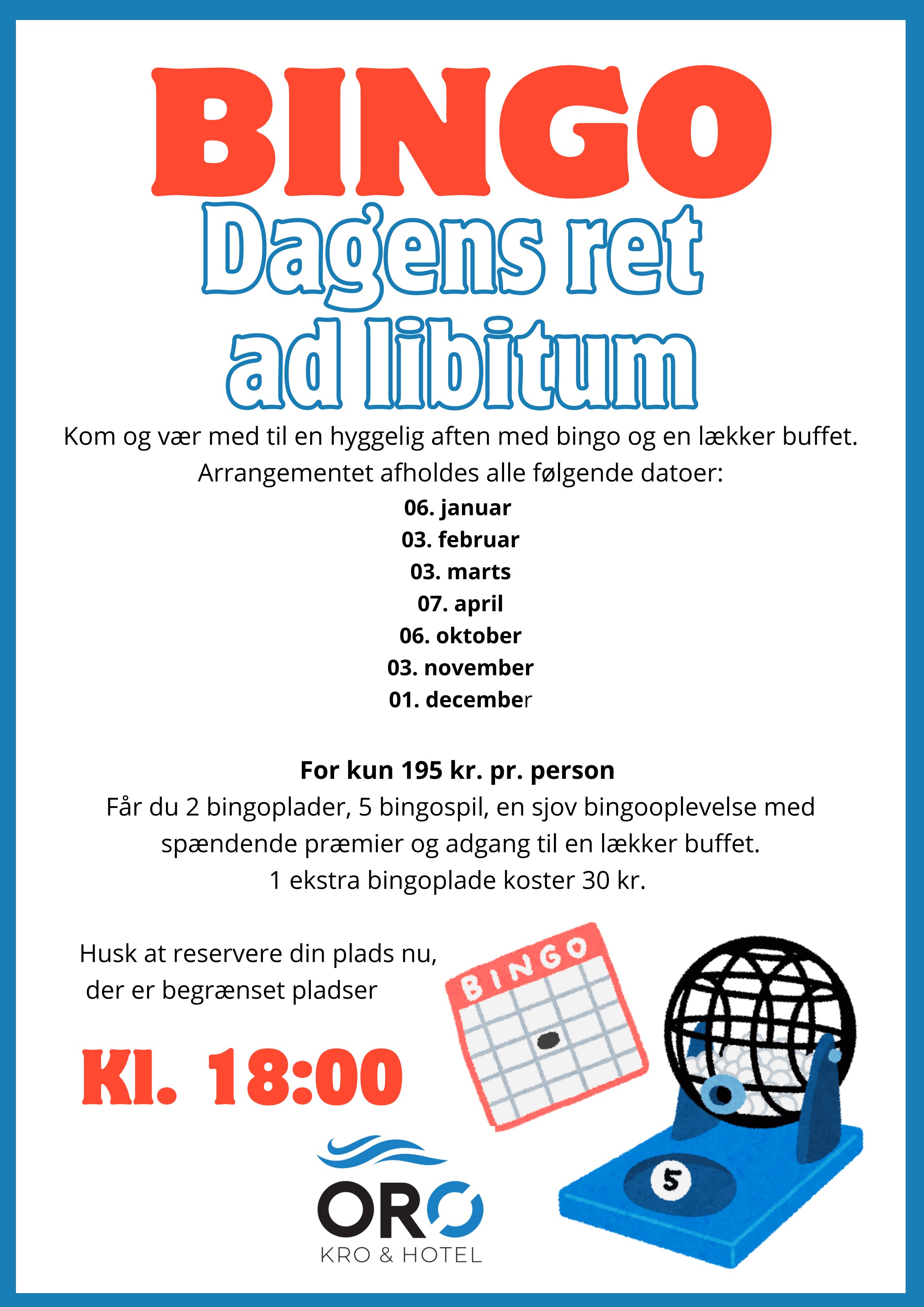 Flyer for Bingo på Orø Kro & Hotel