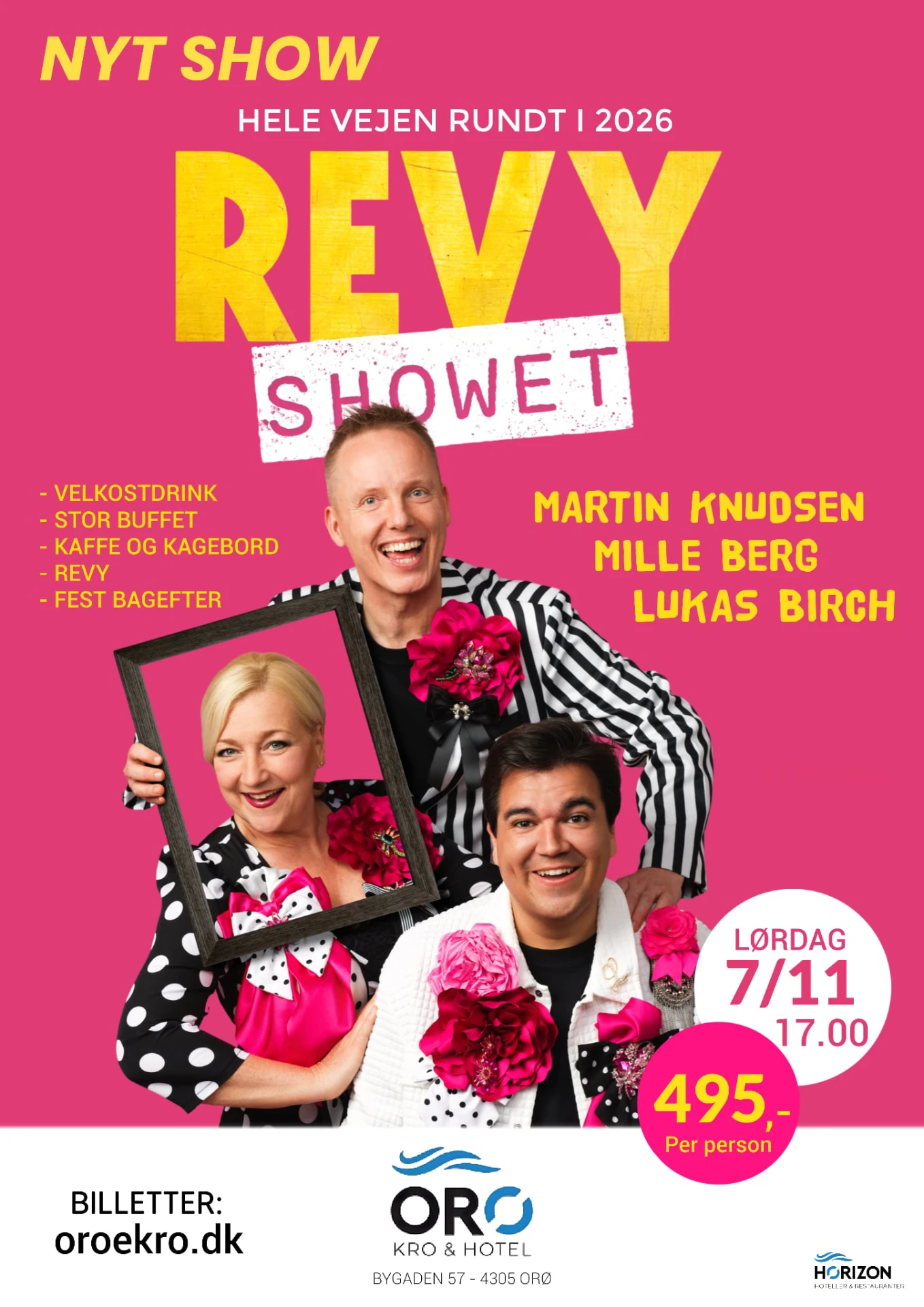 Flyer for Revy på Orø Kro & Hotel